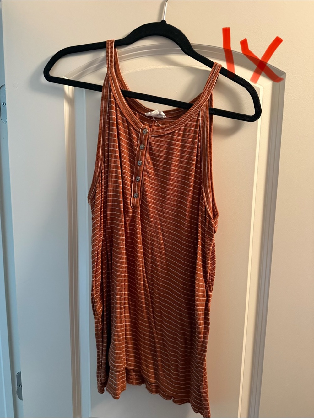 Striped Rust Henley Tank Top - Women